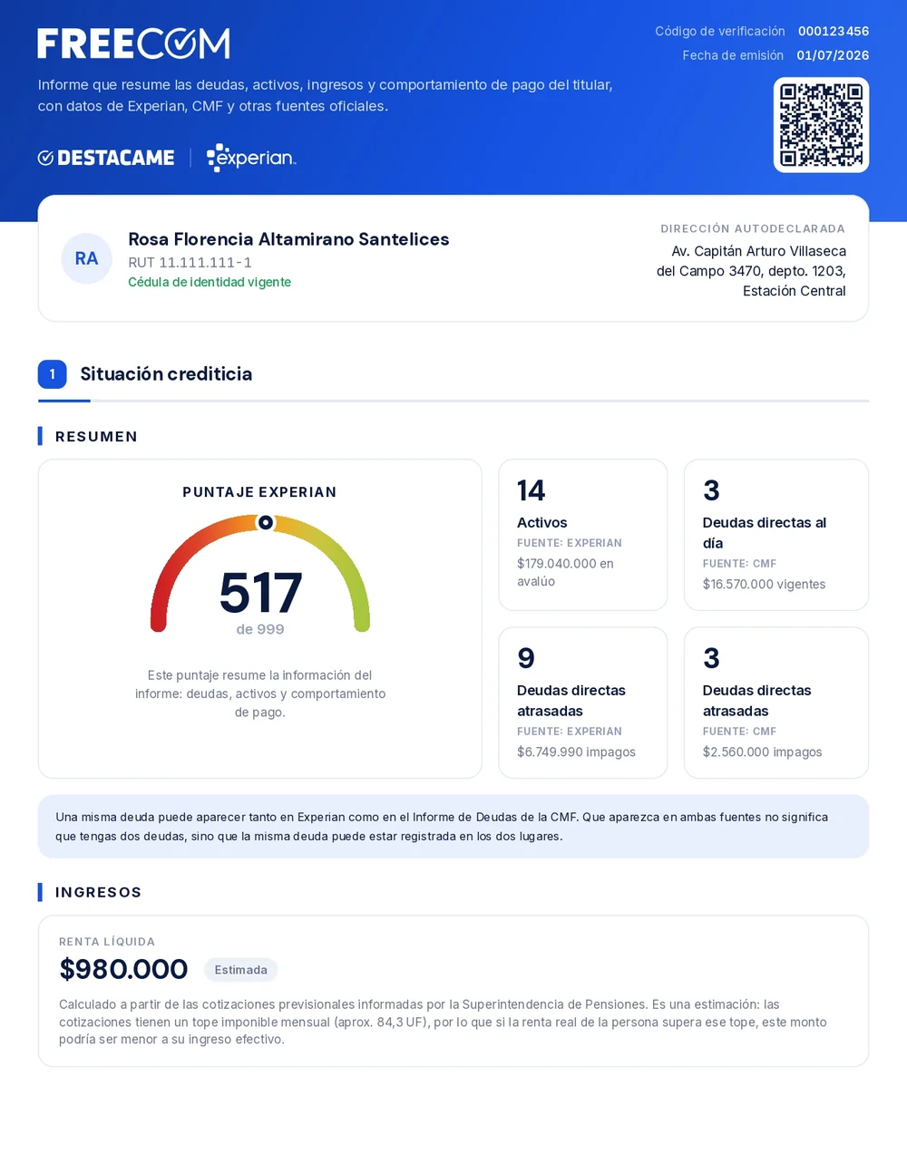 Ejemplo del Informe FreeCom, página 1